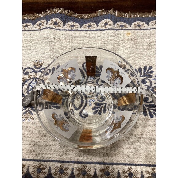 LIBBEY Gold Leaf Frosted Glass Chip And Dip Vintage Entertainment Bowl Set - Picture 11 of 11